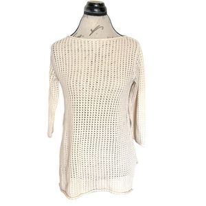 Jeanne Pierre Womens Sweater Size Medium Ivory Cream Open Knit Slit Long Sleeve